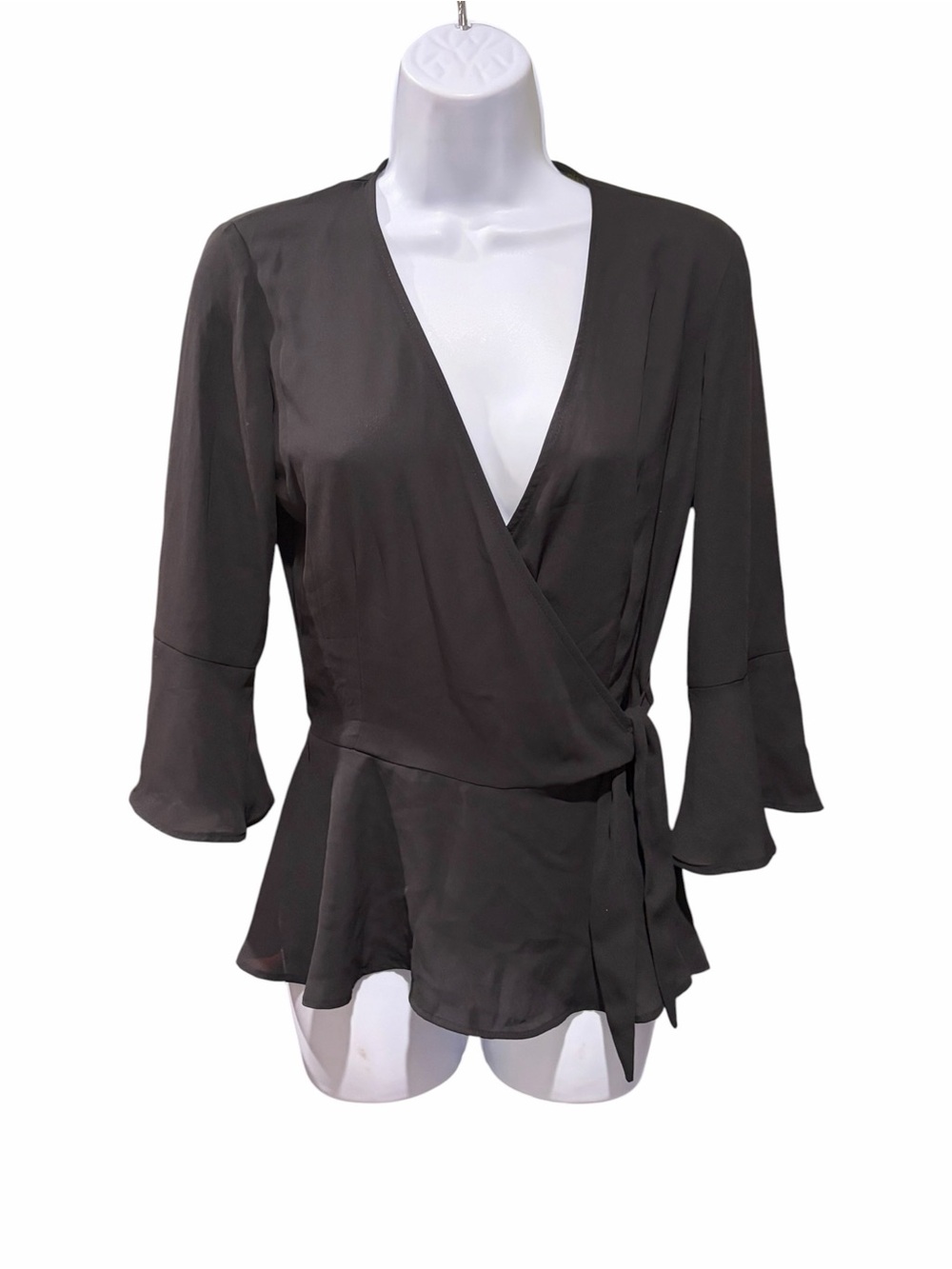 Candie’s Women’s Medium Black Wrap-Front Peplum Blouse